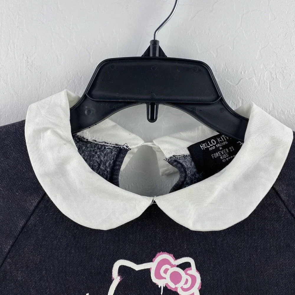Hello Kitty & Friends Forever 21 Collar Sweatshirt Distress Black Pullover 11-12